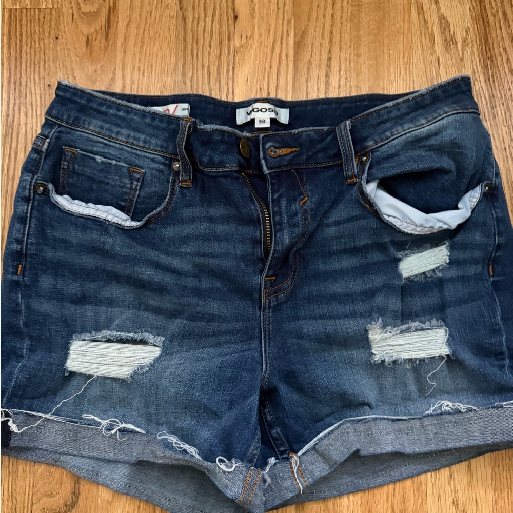 Vigoss Distressed Rolled-Hem Denim Shorts - Blue